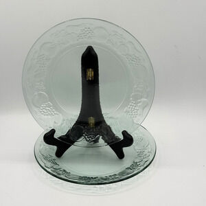 Set‎ of 2 Vintage Libbey Orchard Fruit Green Glass Luncheon Plates 1990s 9"
